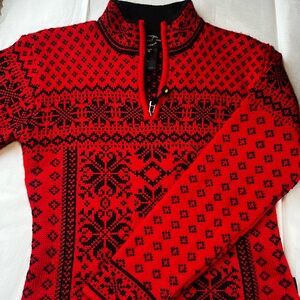 Obermeyer Red and Black Nordic Half-Zip Ski Sweater